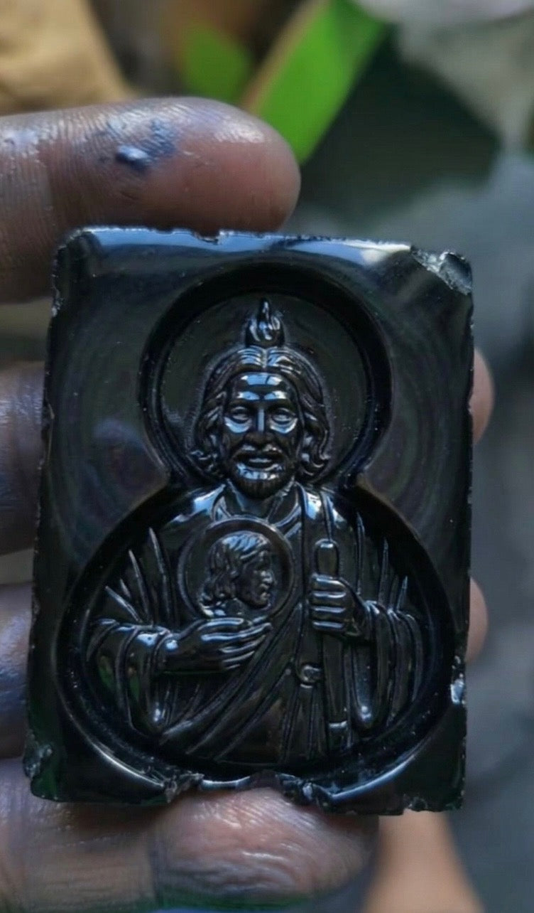 San judas hand carved in Obsidian