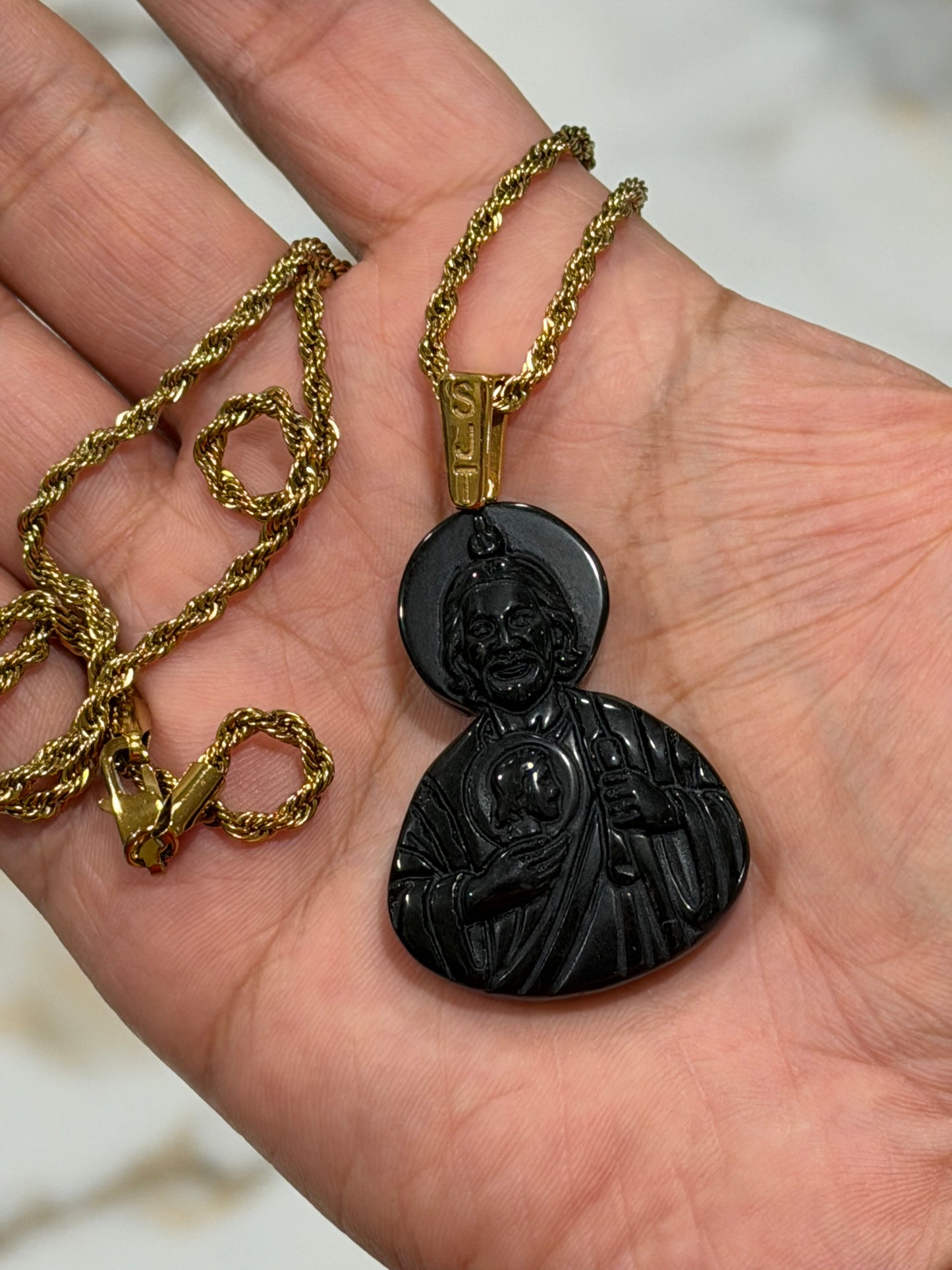 San judas hand carved in Obsidian