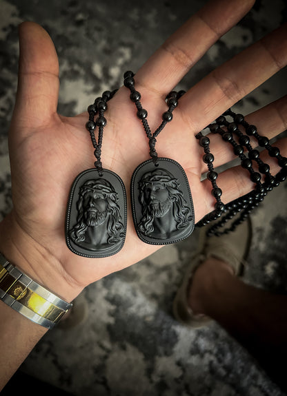 Jesus necklace(hand carved obsidian)