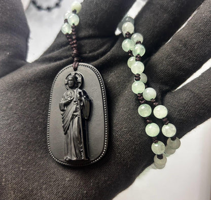 San Judas Jade Rosary Necklace