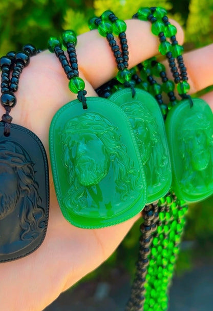 Jesus necklace(hand carved obsidian)