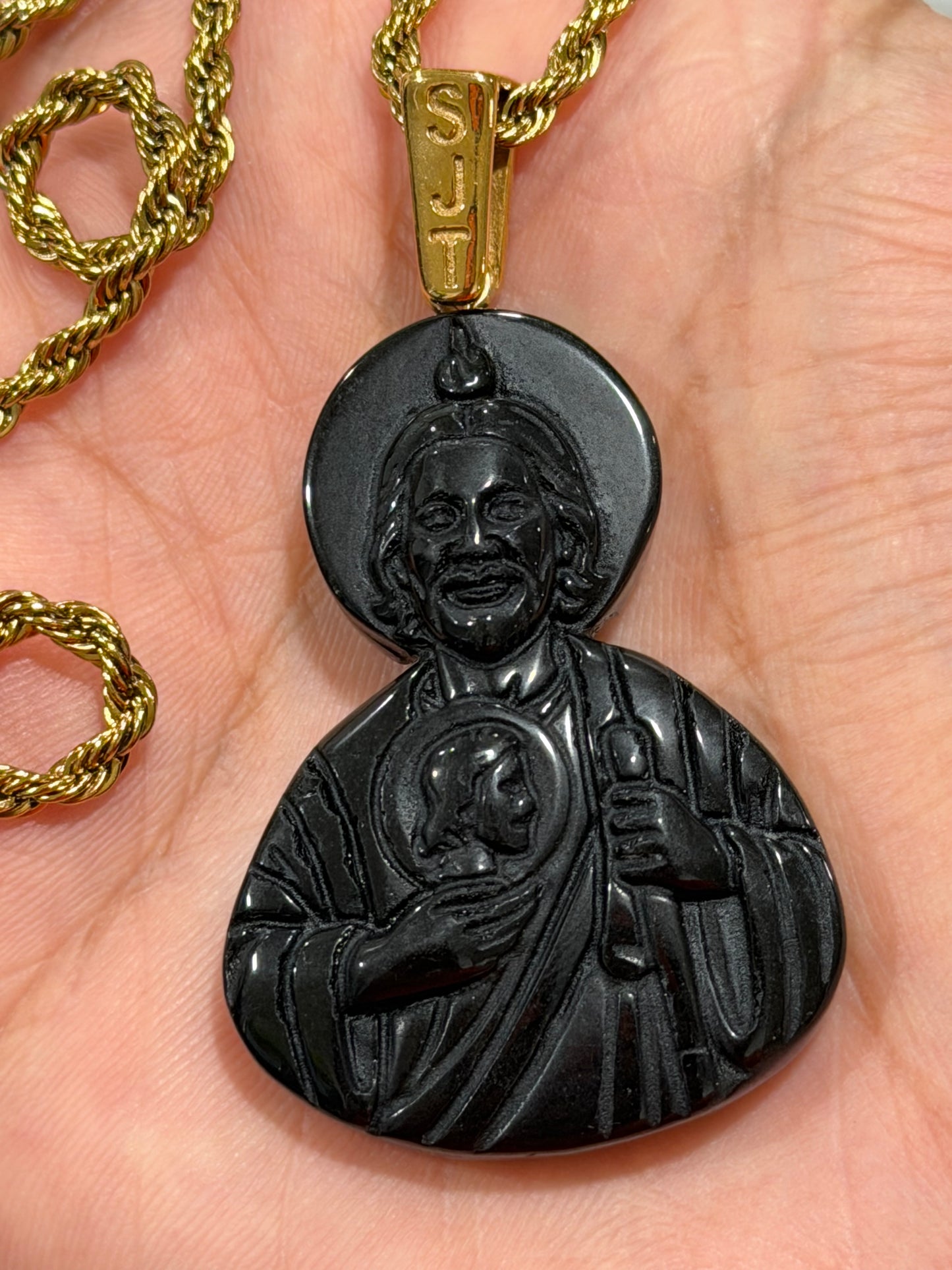 San judas hand carved in Obsidian