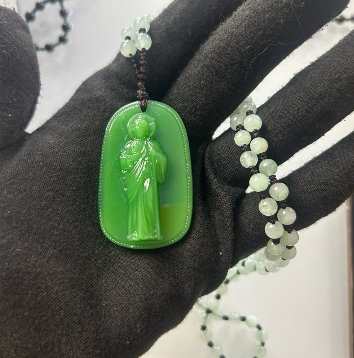 San Judas Jade Rosary Necklace