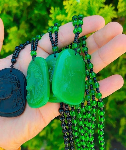 Jesus necklace(hand carved obsidian)